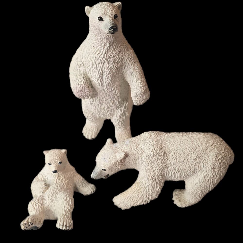 VTG‎ Safari Ltd 1990 Polar Bear 7" Standing Plus Crawling Hard Solid Plastic Cub